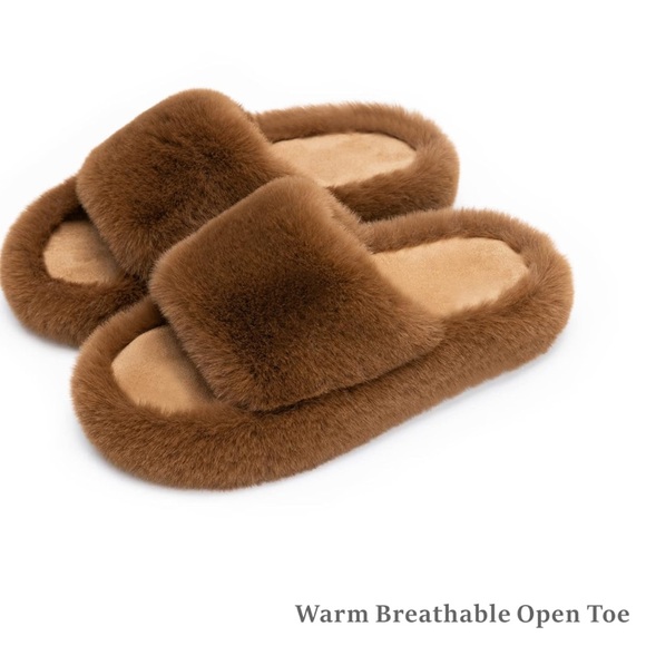 Brown Memory Foam House Bedroom Slippers Fuzzy Plush Comfy Faux Fur Lined Slide - Picture 5 of 15